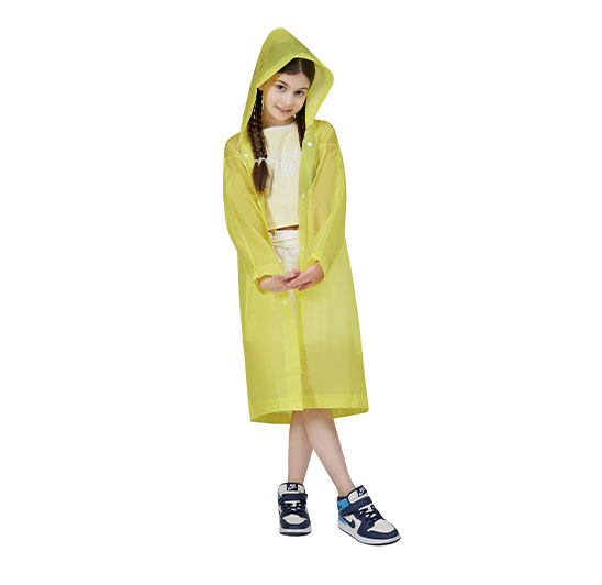 EVA waterproof reusable children’s raincoat with hood sleeves, fashionable and simple design