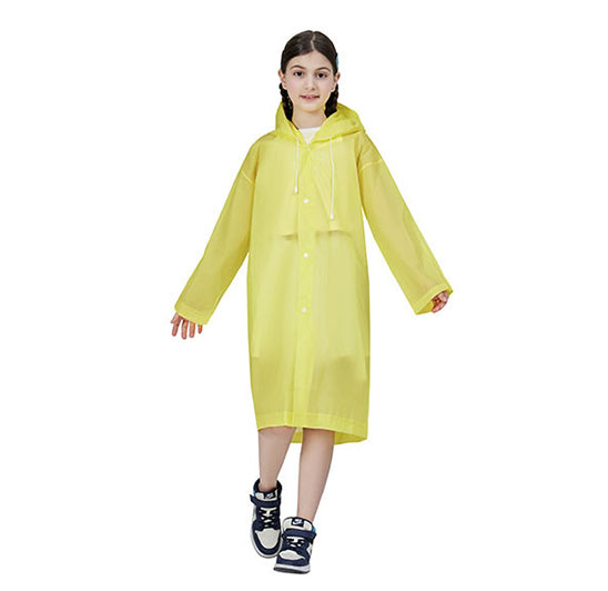 EVA waterproof reusable children’s raincoat with hood sleeves, fashionable and simple design