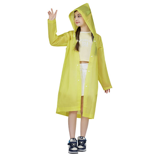 EVA waterproof reusable children’s raincoat with hood sleeves, fashionable and simple design