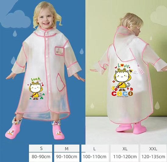 Fashionable cute cartoon soft waterproof children’s raincoat for girls outdoor camping