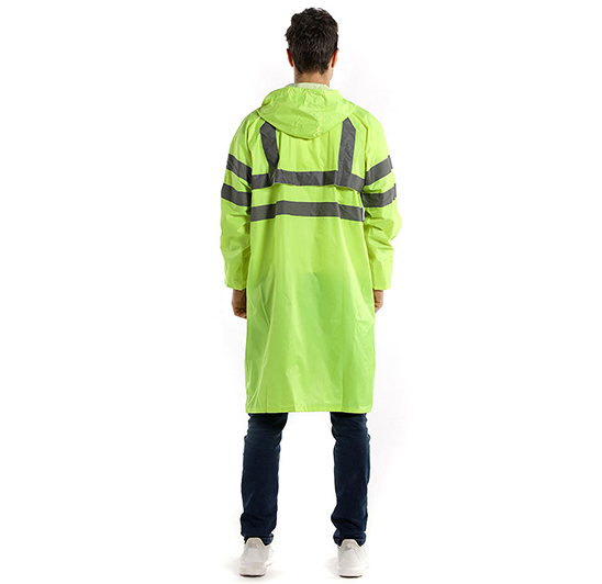 High visibility, waterproof polyester raincoat with reflective tape made of PVC material