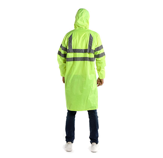 High visibility, waterproof polyester raincoat with reflective tape made of PVC material