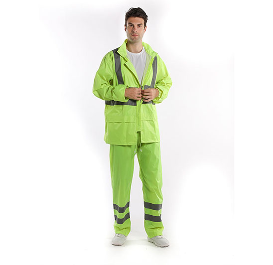 Industrial safety polyester waterproof and anti-seepage men’s raincoat with pants