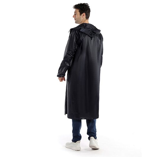 Lightweight PVC Long Hood Waterproof Windproof Classic Industrial Button Men’s Raincoat