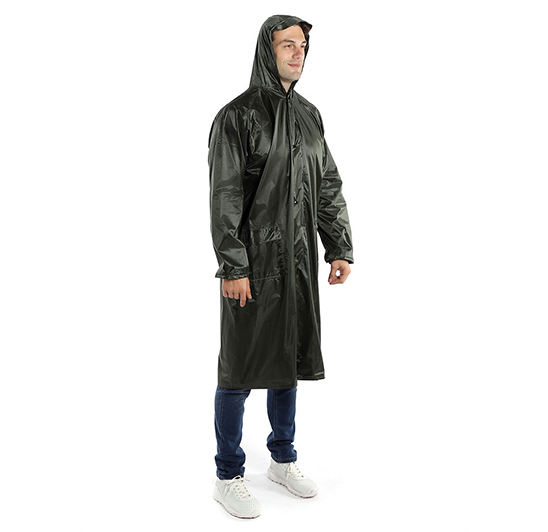 Lightweight PVC Long Hood Waterproof Windproof Classic Industrial Button Men’s Raincoat