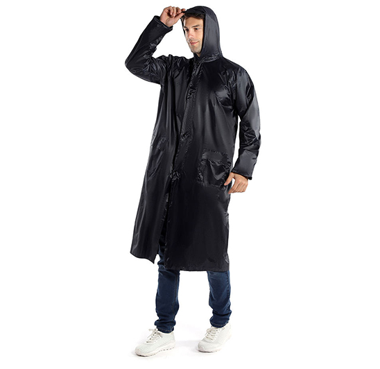 Lightweight PVC Long Hood Waterproof Windproof Classic Industrial Button Men’s Raincoat