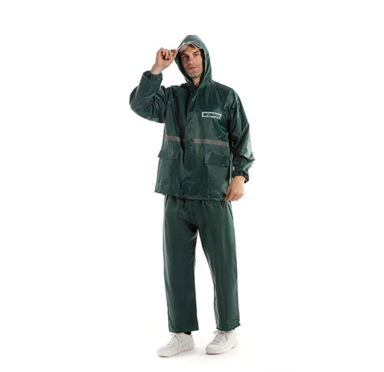 Plus size waterproof packable men’s outdoor raincoat, workwear, green blue black, tailored pants and jacket