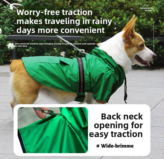 Small and medium-sized waterproof universal reflective pet raincoat, dog outdoor travel