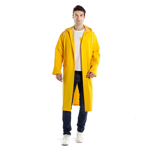 Waterproof PVC polyester hooded raincoat with custom logo print design