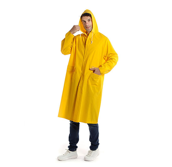 Waterproof PVC polyester hooded raincoat with custom logo print design