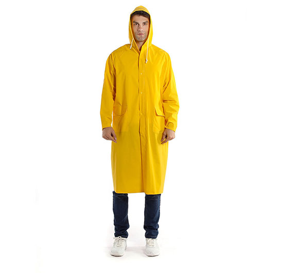 Waterproof PVC polyester hooded raincoat with custom logo print design