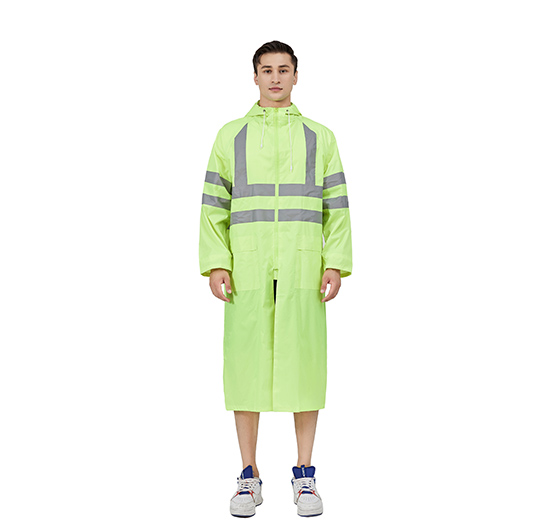 High visibility waterproof polyester raincoat with reflective tape made of PVC material