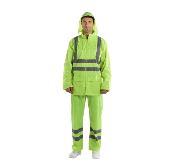Industrial safety polyester waterproof anti-seepage men’s raincoat with pants