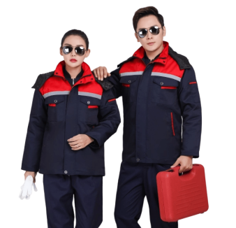 Detachable-Lined Winter Work Jacket in Navy/Red, Grey/Orange with 280g Cotton Fill
