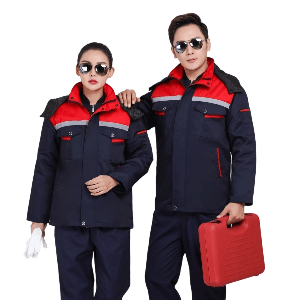 Detachable-Lined Winter Work Jacket in Navy/Red, Grey/Orange with 280g Cotton Fill