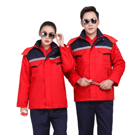 Detachable-Lined Winter Work Jacket in Navy/Red, Grey/Orange with 280g Cotton Fill