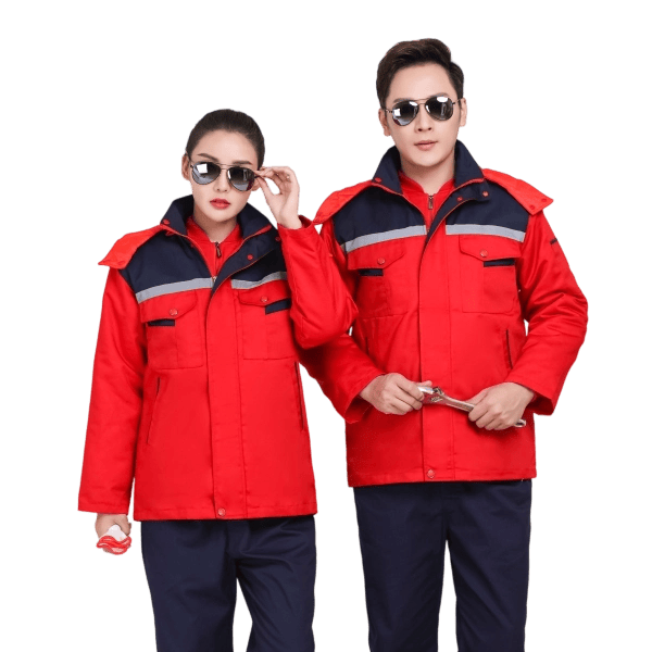 Detachable-Lined Winter Work Jacket in Navy/Red, Grey/Orange with 280g Cotton Fill