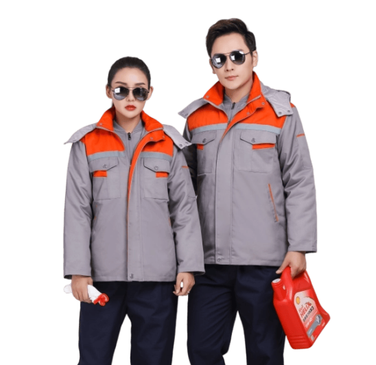 Detachable-Lined Winter Work Jacket in Navy/Red, Grey/Orange with 280g Cotton Fill