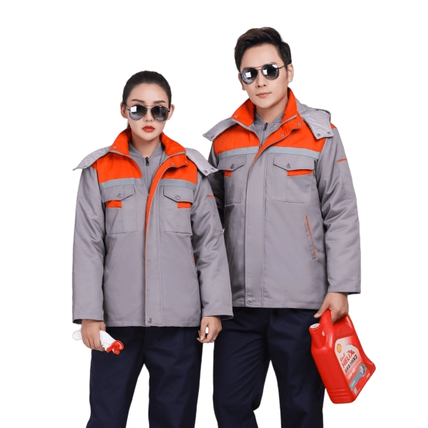 Detachable-Lined Winter Work Jacket in Navy/Red, Grey/Orange with 280g Cotton Fill