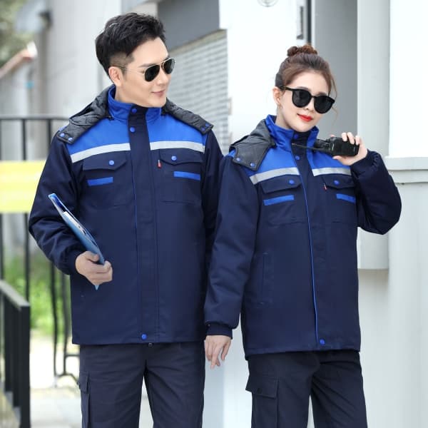 Detachable-Lined Winter Work Jacket in Navy/Red, Grey/Orange with 280g Cotton Fill