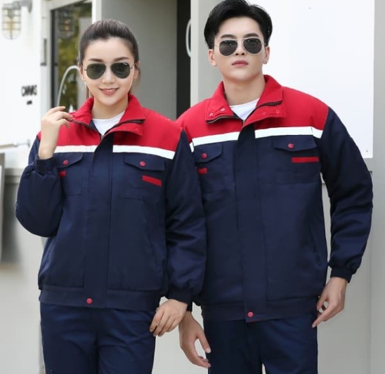 Detachable-Lined Winter Work Jacket in Navy/Red, Grey/Orange with 280g Cotton Fill