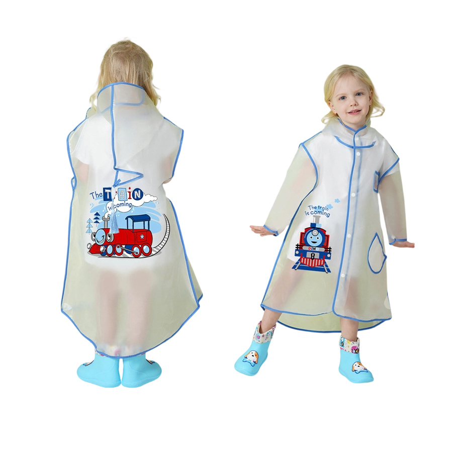 Portable Waterproof Kids’ EVA Poncho Raincoat with Cute Cartoon Prints