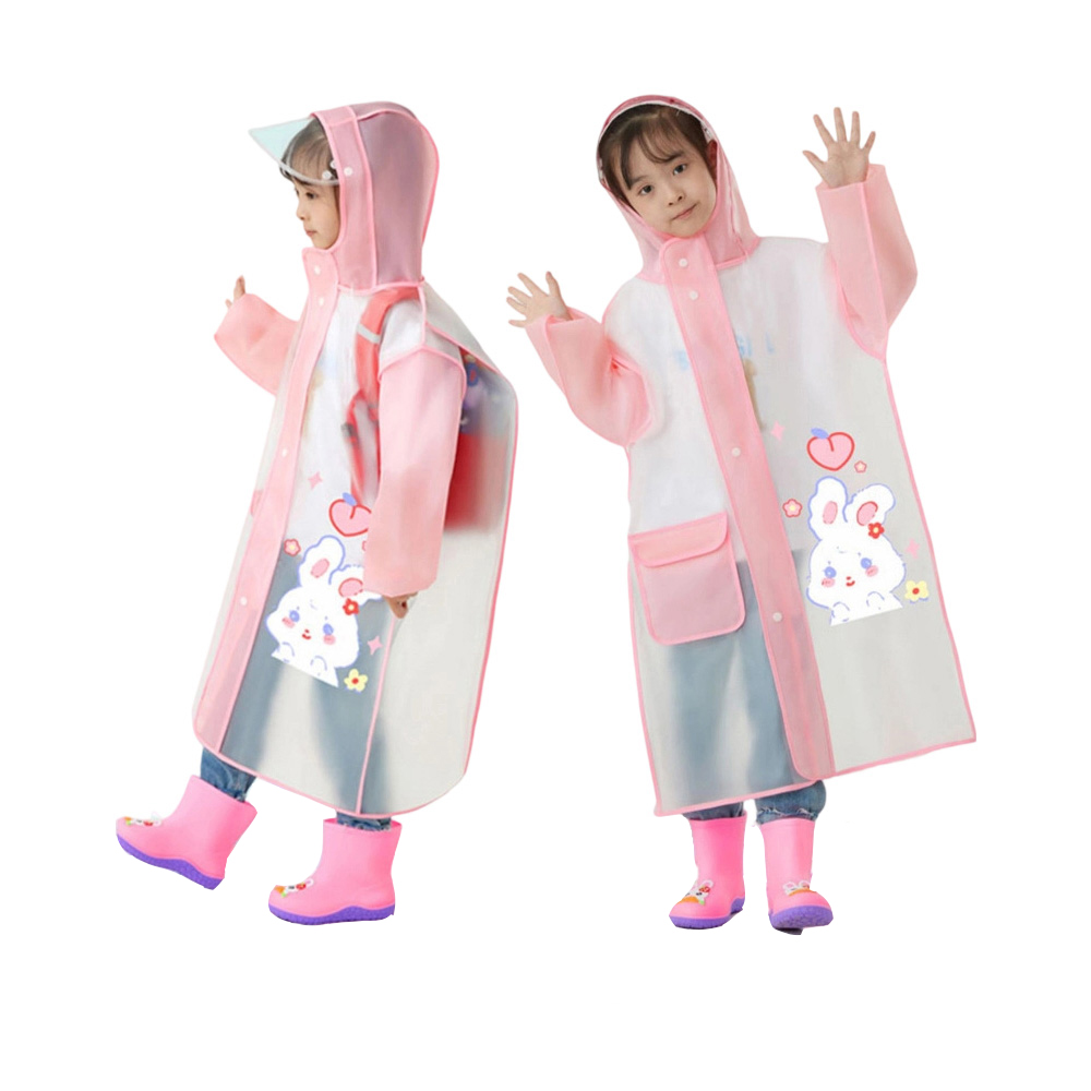 EVA Thickened Reusable Kids’ Raincoat With Double Brim