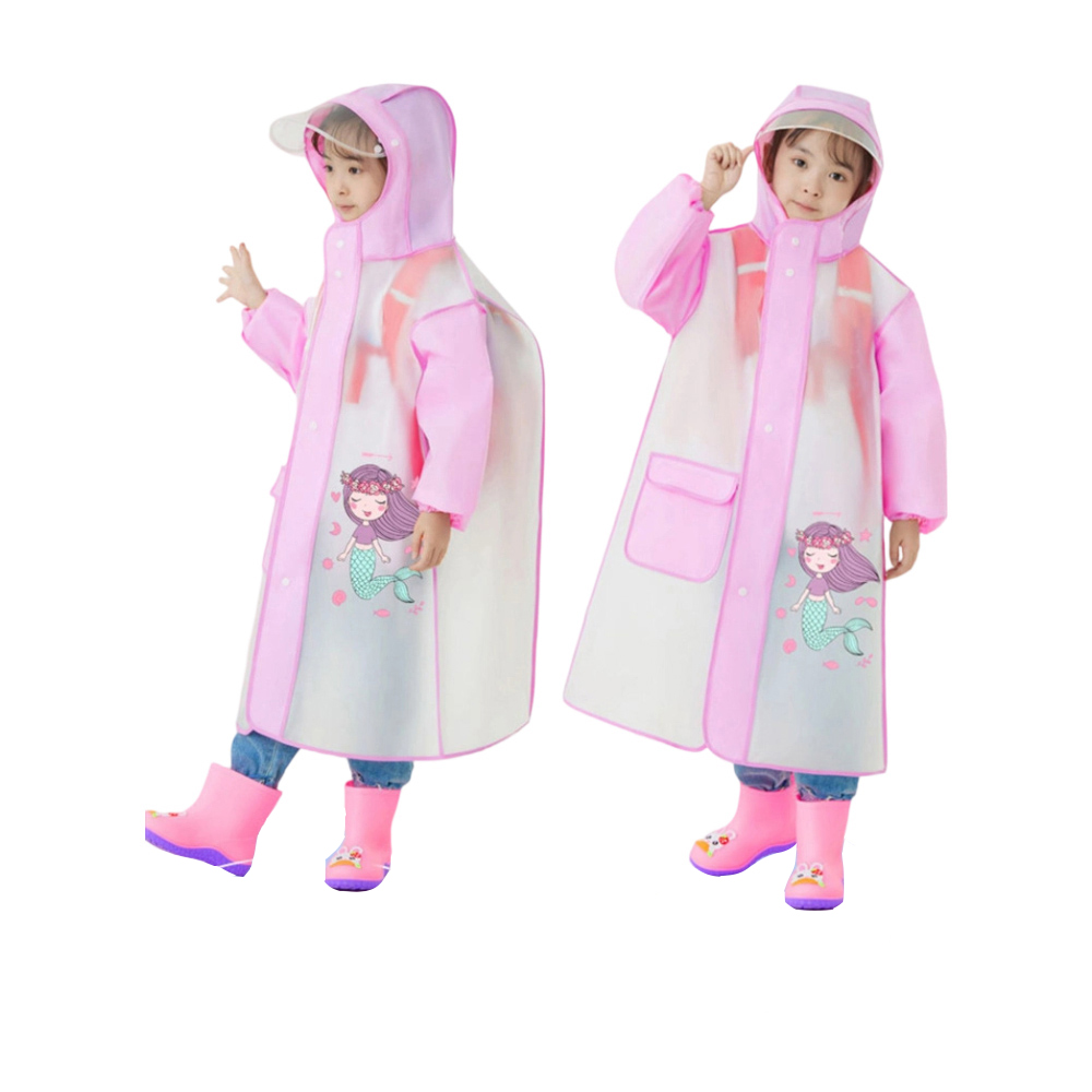 EVA Thickened Reusable Kids’ Raincoat With Double Brim