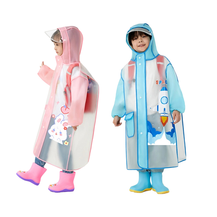EVA Thickened Reusable Kids' Raincoat With Double Brim