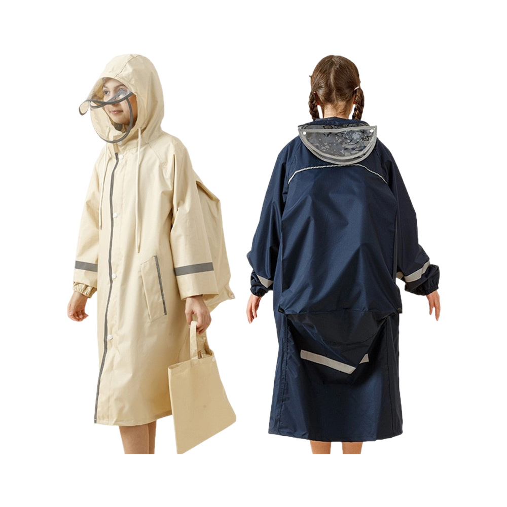 Poly Pongee Durable Hooded Raincoat with Multiple Reflective Strips for Kids