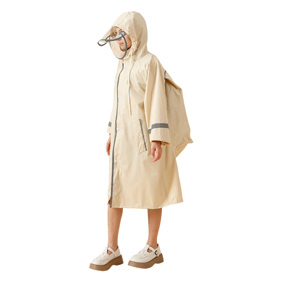 Poly Pongee Durable Hooded Raincoat with Multiple Reflective Strips for Kids