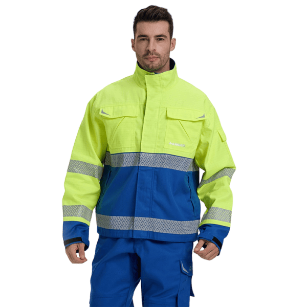 High-Visibility Yellow Workwear Set for Construction, Mining and Oil Workers with Flame-Resistant Fabric