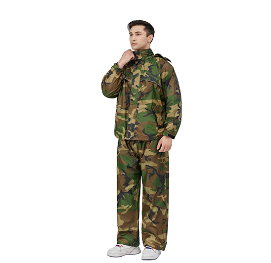 Waterproof camouflage PU rainwear-hooded jacket & pants sets for hunting fishing