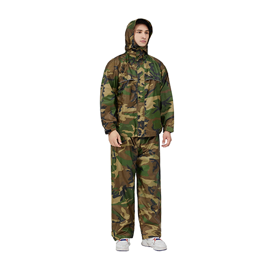 Waterproof camouflage PU rainwear-hooded jacket & pants sets for hunting fishing