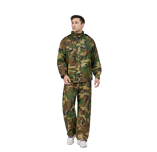 Waterproof camouflage PU rainwear-hooded jacket & pants sets for hunting fishing