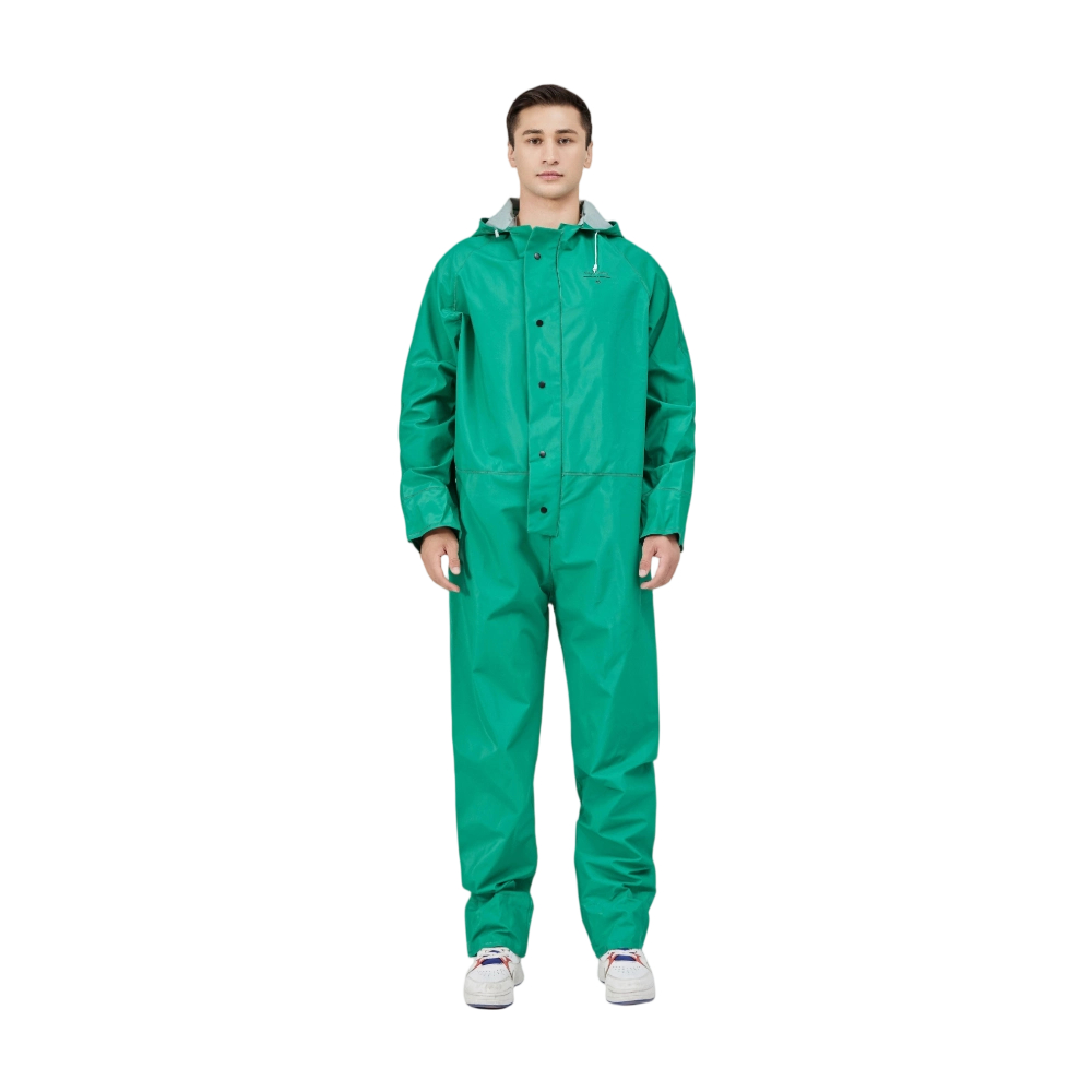 One-piece Rainsuit PVC/Polyester/PVC Green Waterproof Raincoat