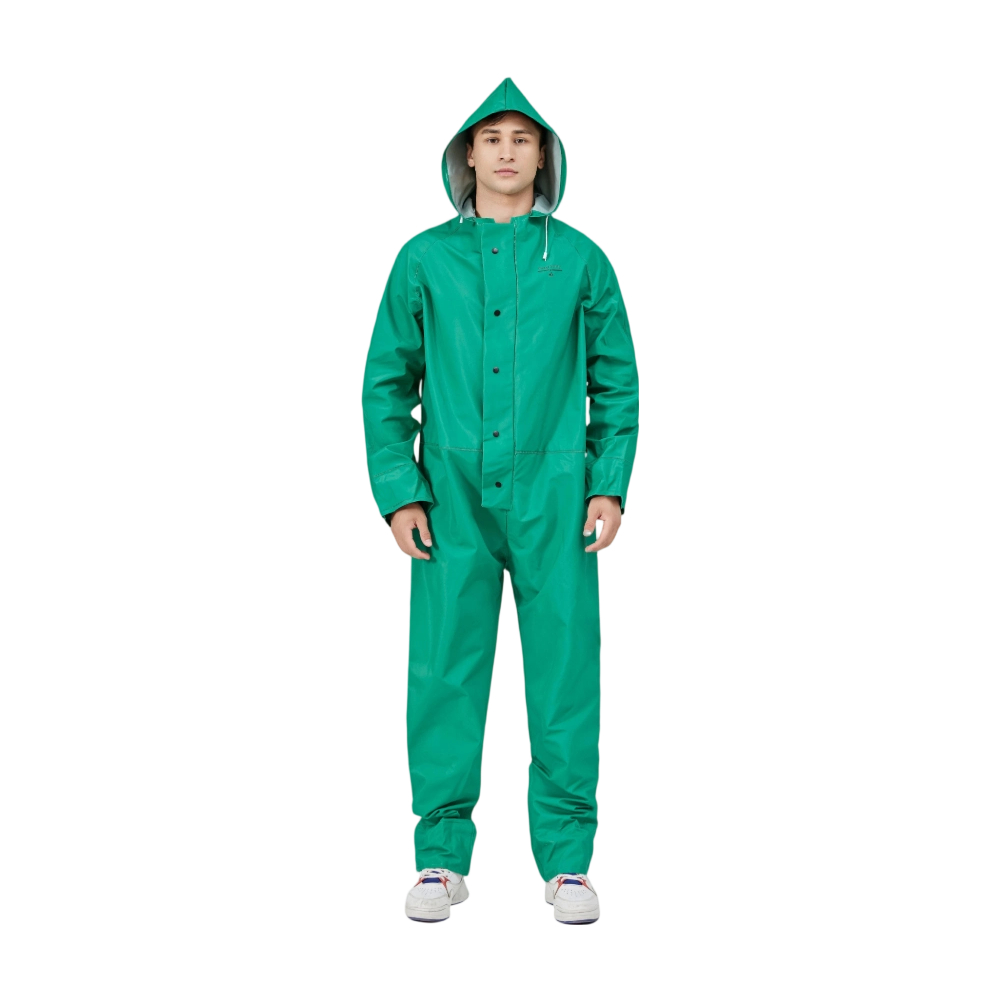 One-piece Rainsuit PVC/Polyester/PVC Green Waterproof Raincoat