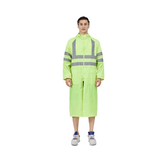 Manteau à capuchon vert chaux haute visibilité avec bandes réfléchissantes pour le travail en plein air Manteau à capuchon vert chaux haute visibilité avec bandes réfléchissantes pour le travail en plein air