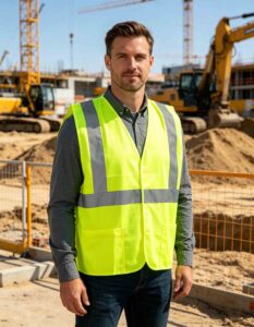 High visibility cooling safety vest, workwear, with breathable mesh and reflective strips,