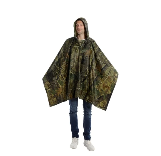 Polyester PVC rain poncho outdoors